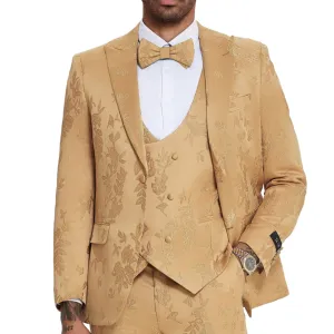 Luxurious All Gold Satin Paisley Suit - A Distinguished Selection for Prom and Wedding Seasons