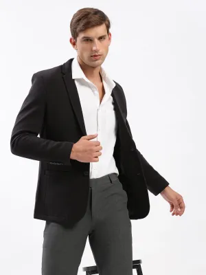 Men Black Slim Fit Notched Lapel Single-Breasted Casual Blazer