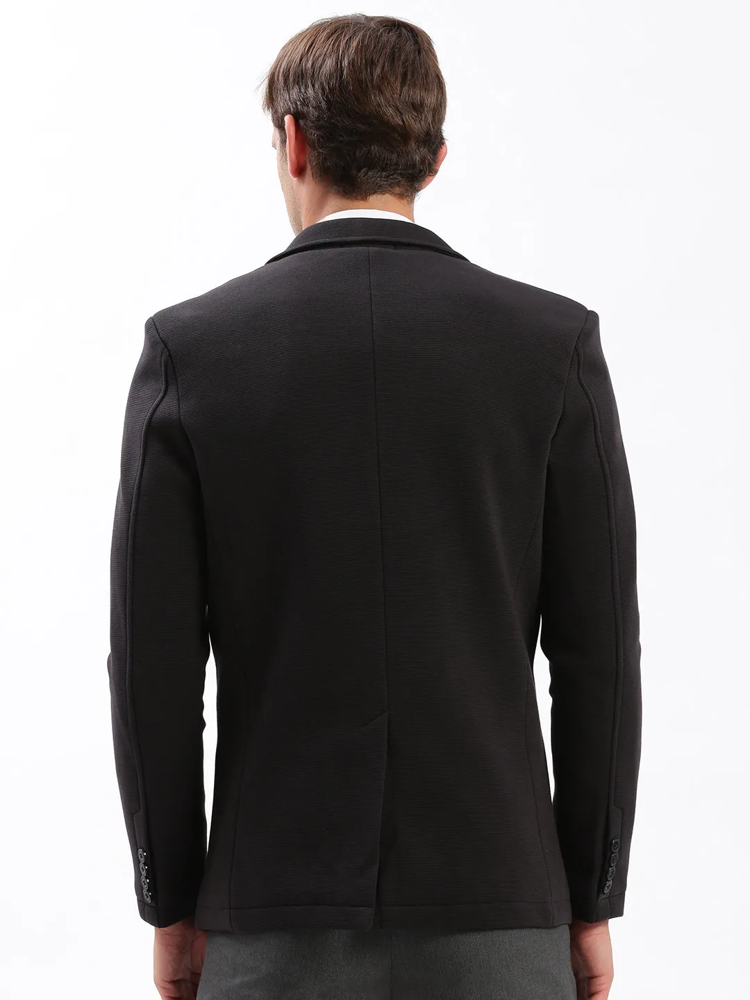Men Black Slim Fit Notched Lapel Single-Breasted Casual Blazer
