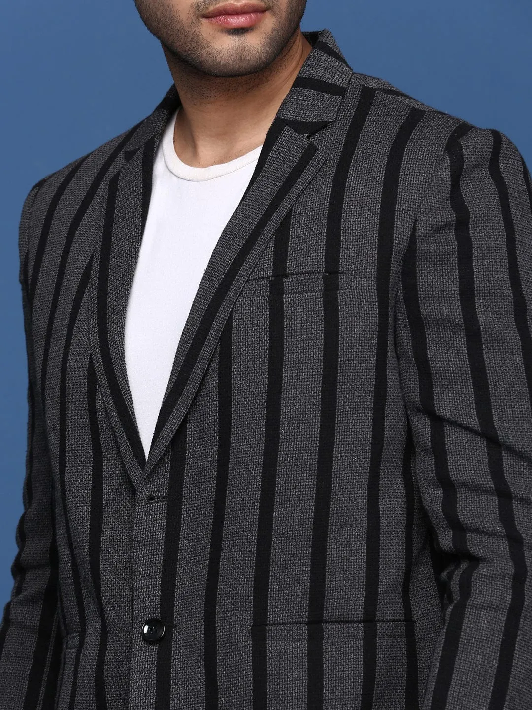 Men Charcoal Slim Fit Single Breasted Formal Blazer