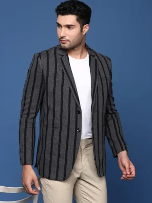 Men Charcoal Slim Fit Single Breasted Formal Blazer