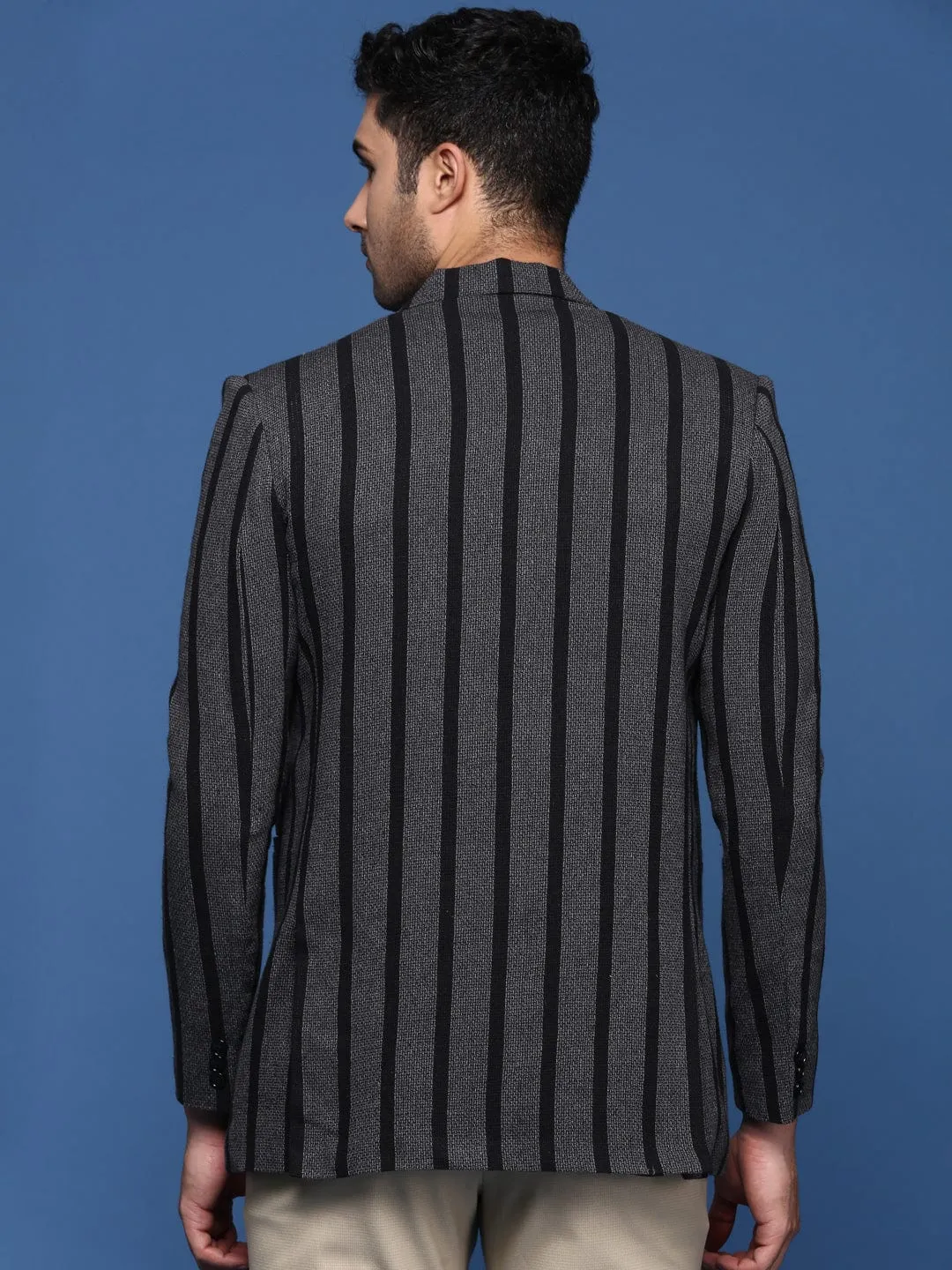 Men Charcoal Slim Fit Single Breasted Formal Blazer