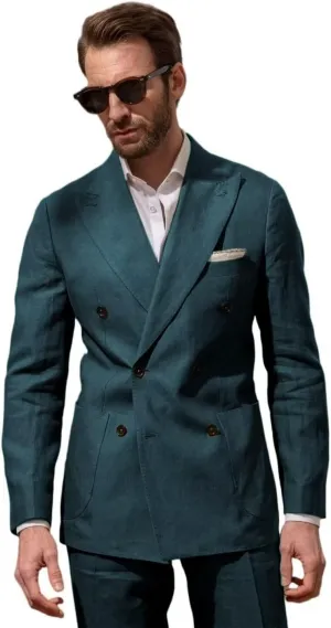 Men Double Breasted Linen Suits 2 Piece Suits for Men Summer Wedding Regular Fit Big and Tall Lightweight