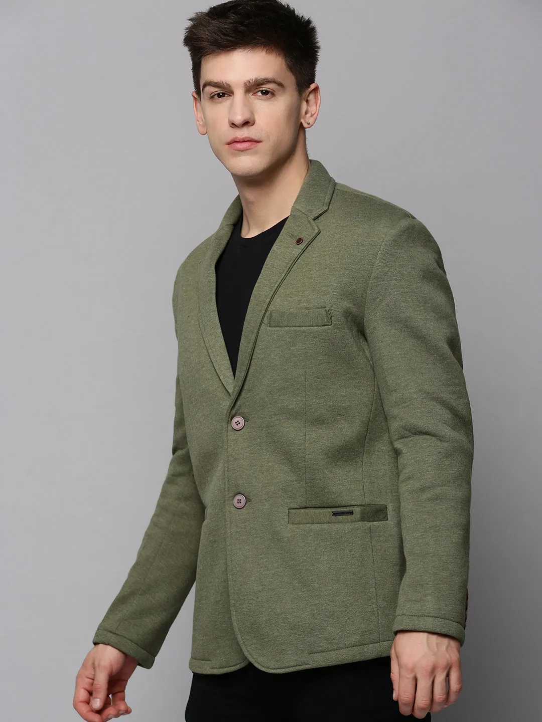 Men Green Single-Breasted Blazer