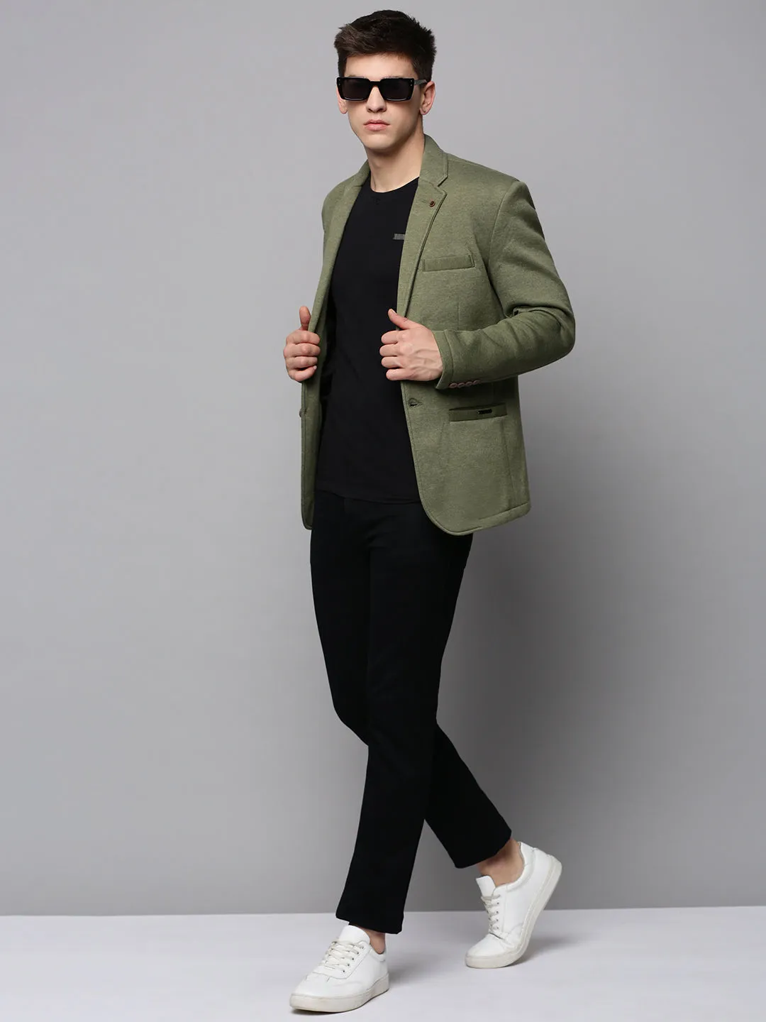 Men Green Single-Breasted Blazer