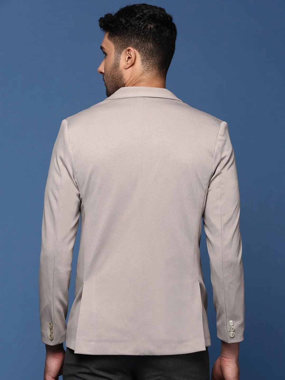 Men Grey Slim Fit Single Breasted Blazer