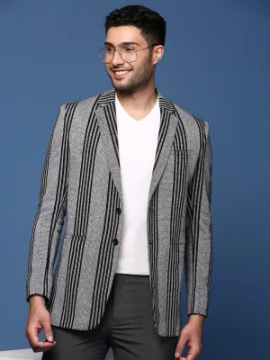 Men Grey Slim Fit Single Breasted Cotton Blazer