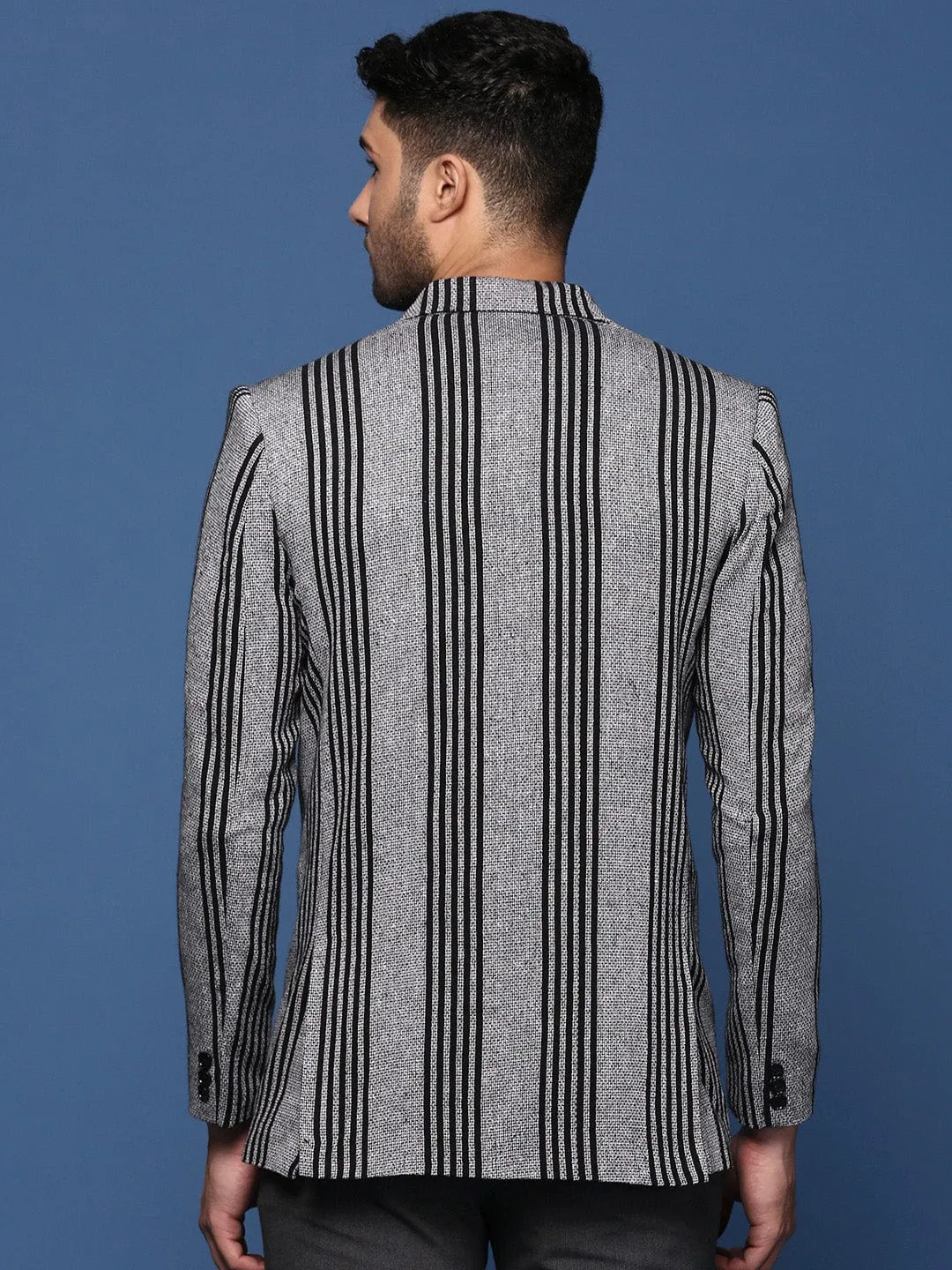 Men Grey Slim Fit Single Breasted Cotton Blazer