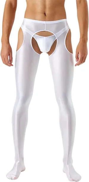 Men's 70D Glossy Compression Long Pants Hollow Out Tights Trousers Full-Length Pantyhose