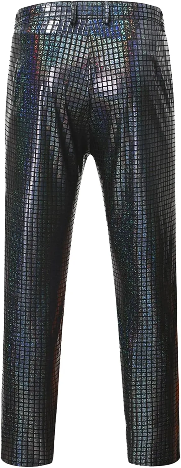 Men's 70s Disco 2 Piece Set Stretchy Shiny Suits Sequin Jacket and Pants