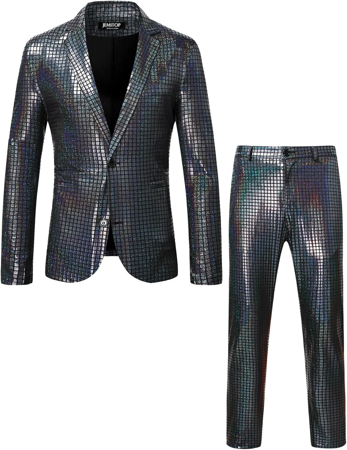 Men's 70s Disco 2 Piece Set Stretchy Shiny Suits Sequin Jacket and Pants