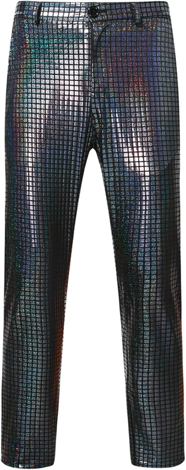 Men's 70s Disco 2 Piece Set Stretchy Shiny Suits Sequin Jacket and Pants