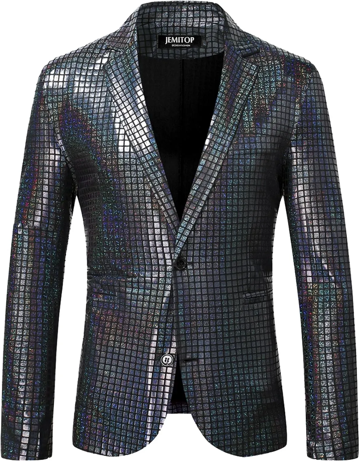 Men's 70s Disco 2 Piece Set Stretchy Shiny Suits Sequin Jacket and Pants