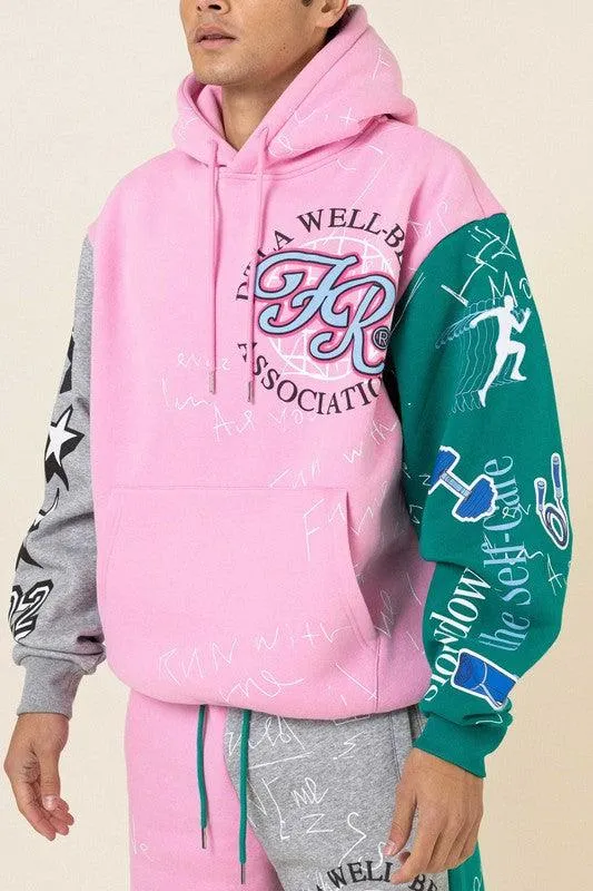Mens Pink Color Block Hoodie Jacket