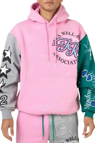 Mens Pink Color Block Hoodie Jacket