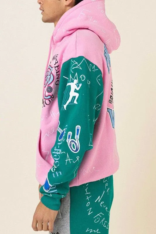 Mens Pink Color Block Hoodie Jacket