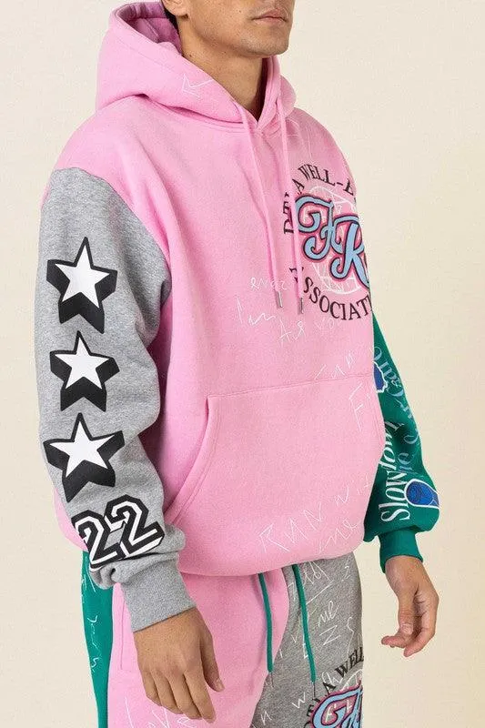 Mens Pink Color Block Hoodie Jacket