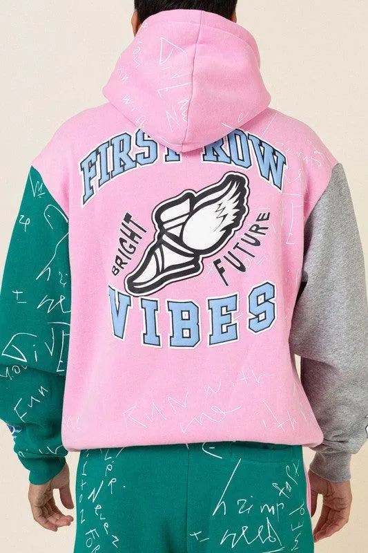 Mens Pink Color Block Hoodie Jacket