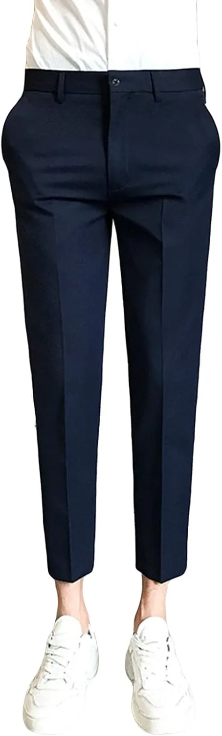 Men's Solid Slim Fit Stretch Pant Skinny Fit Flat Front Dress Pant Business Lightweight Ultra Casual Pants