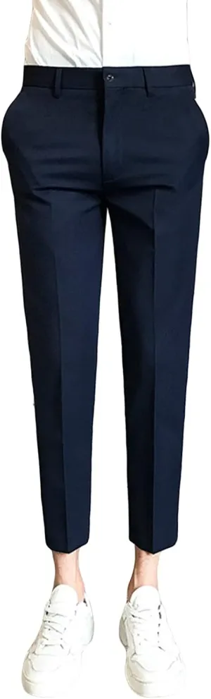 Men's Solid Slim Fit Stretch Pant Skinny Fit Flat Front Dress Pant Business Lightweight Ultra Casual Pants