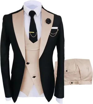 Men's Suit Slim Fit - 3 Piece Suits for Men One Button Blazer Wedding Party Prom Jacket Vest & Pants Set