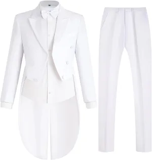 Mens Tailcoat Suit Jacket Tuxedo Double Breast Swallow Tail Coat Pants Bow Tie
