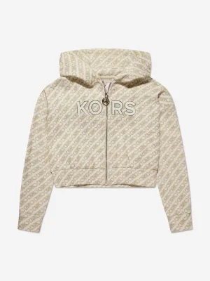 Michael Kors Girls Logo Print Zip Up Top in Ivory