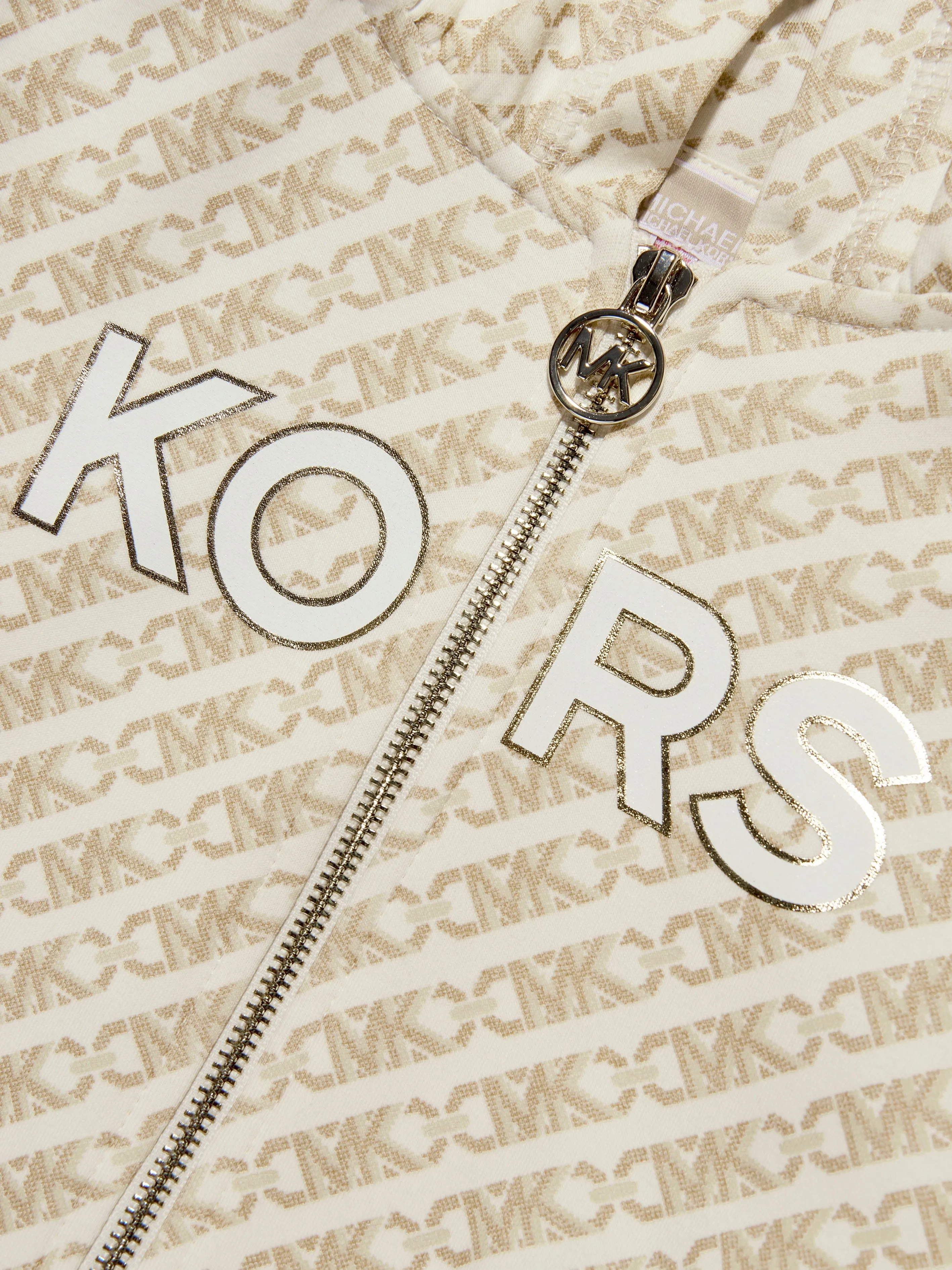 Michael Kors Girls Logo Print Zip Up Top in Ivory