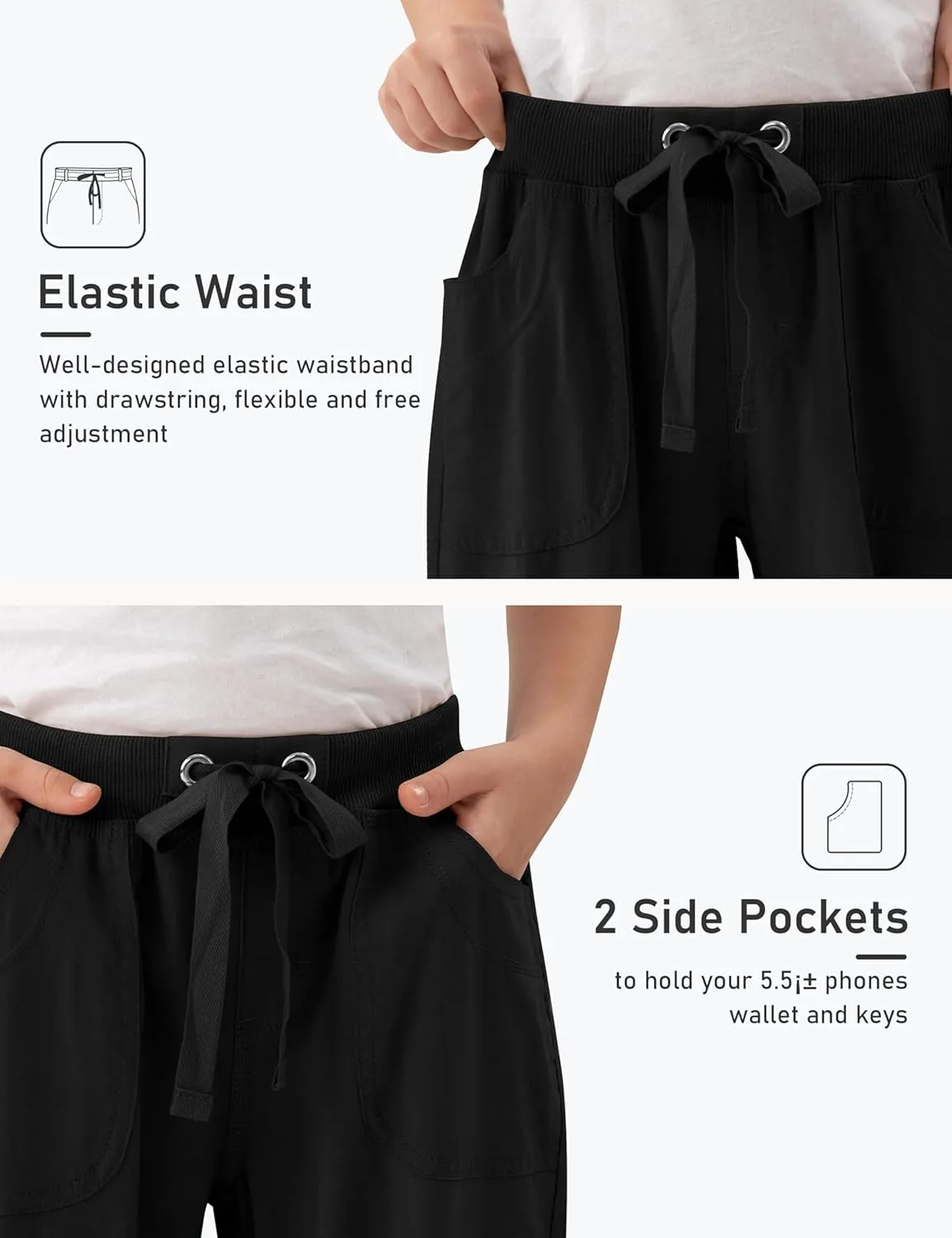 MoFiz Girls Cargo Capris Hiking Pants Lightweight Quick Dry Outdoor Athletic Travel Casual Loose Comfy Cute Pockets