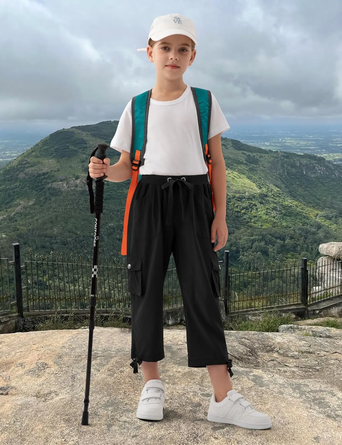 MoFiz Girls Cargo Capris Hiking Pants Lightweight Quick Dry Outdoor Athletic Travel Casual Loose Comfy Cute Pockets