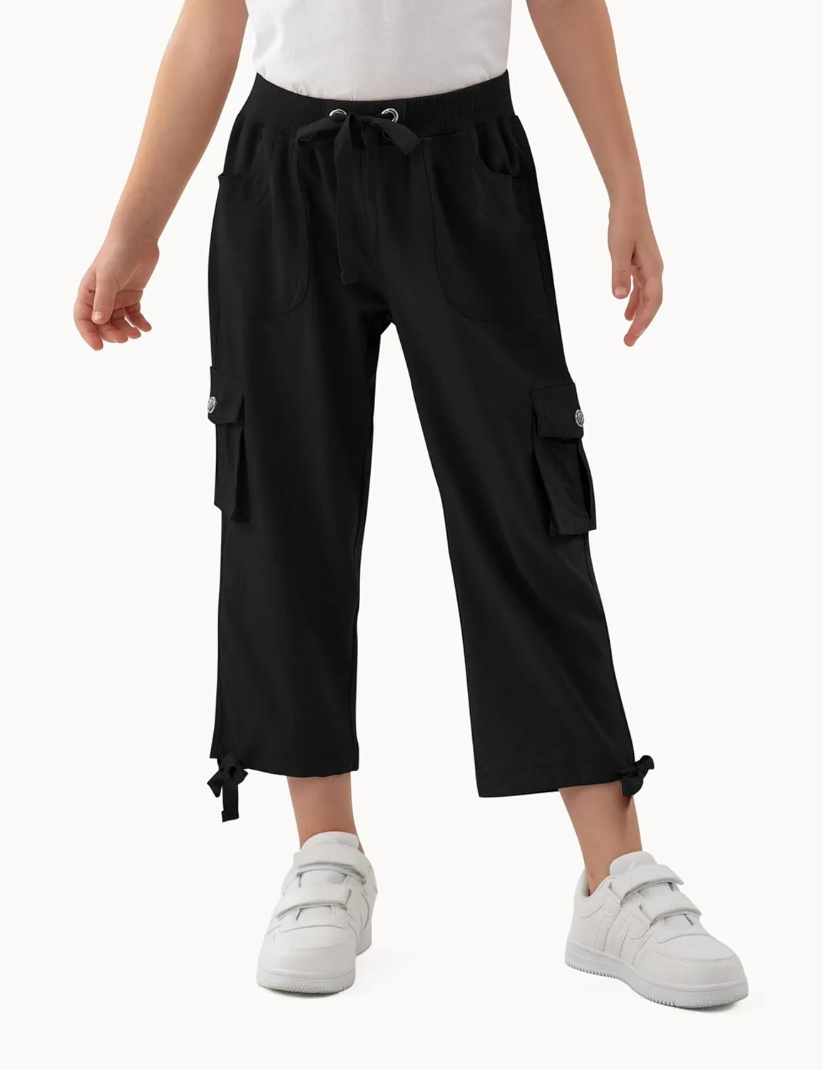 MoFiz Girls Cargo Capris Hiking Pants Lightweight Quick Dry Outdoor Athletic Travel Casual Loose Comfy Cute Pockets