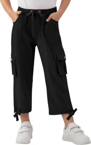 MoFiz Girls Cargo Capris Hiking Pants Lightweight Quick Dry Outdoor Athletic Travel Casual Loose Comfy Cute Pockets