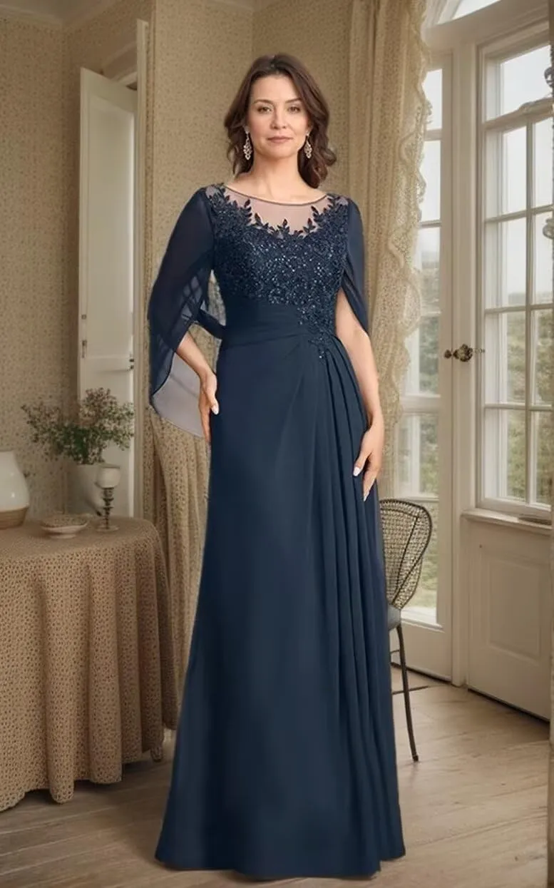 Mother of The Bride Dresses 2025 Laces Applique Cape Sleeve Grandmother Bride Gowns Corset Evening Dress ZX109