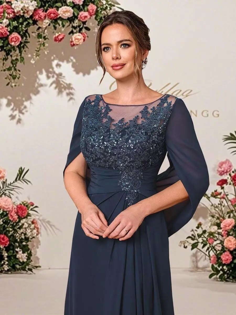 Mother of The Bride Dresses for Wedding with Cape Long Lace Appliques Formal Dresses Chiffon Evening Gowns
