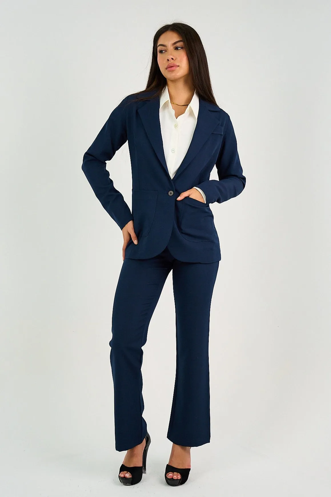 Navy Flared Suit Trousers