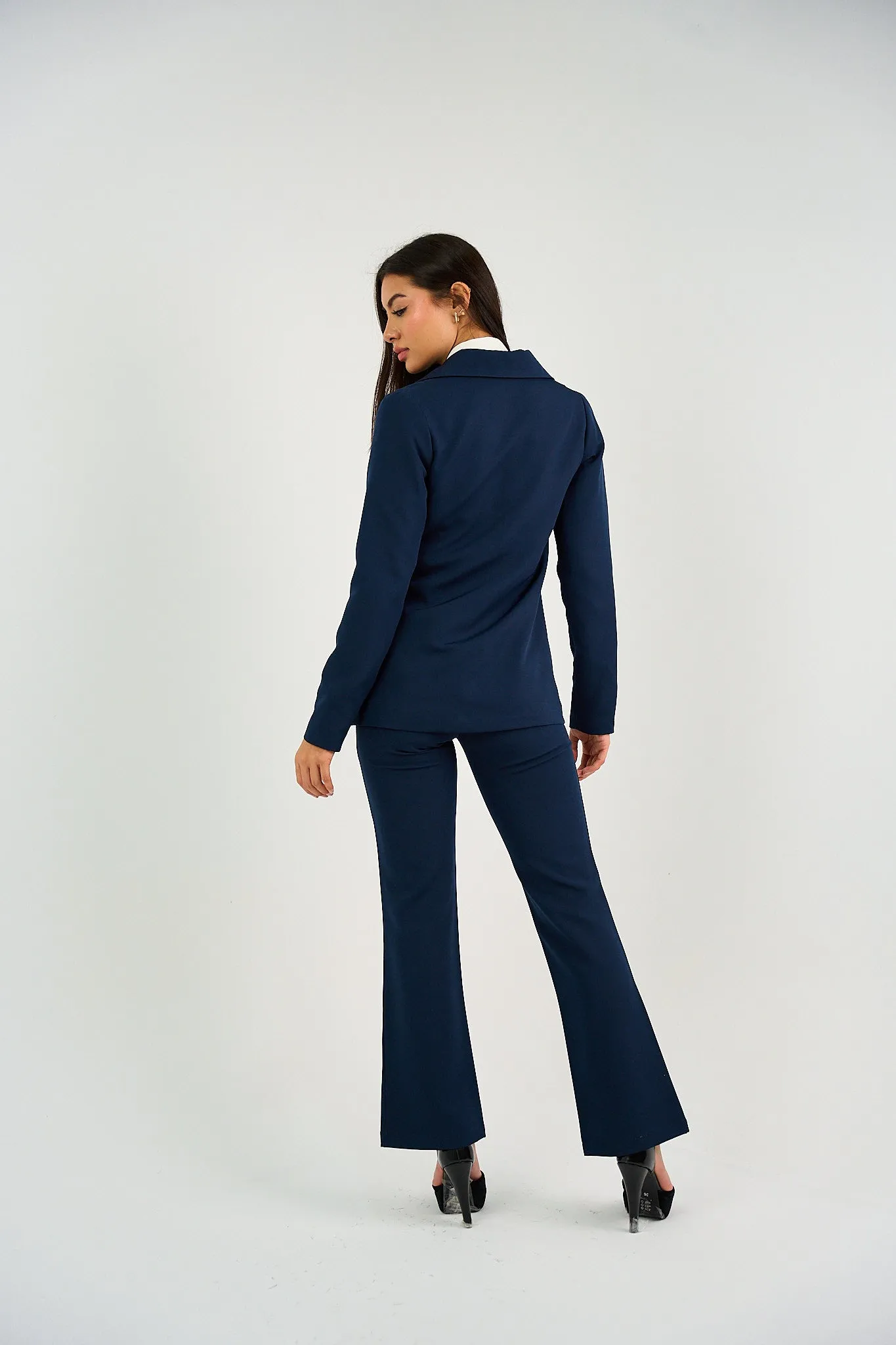 Navy Flared Suit Trousers
