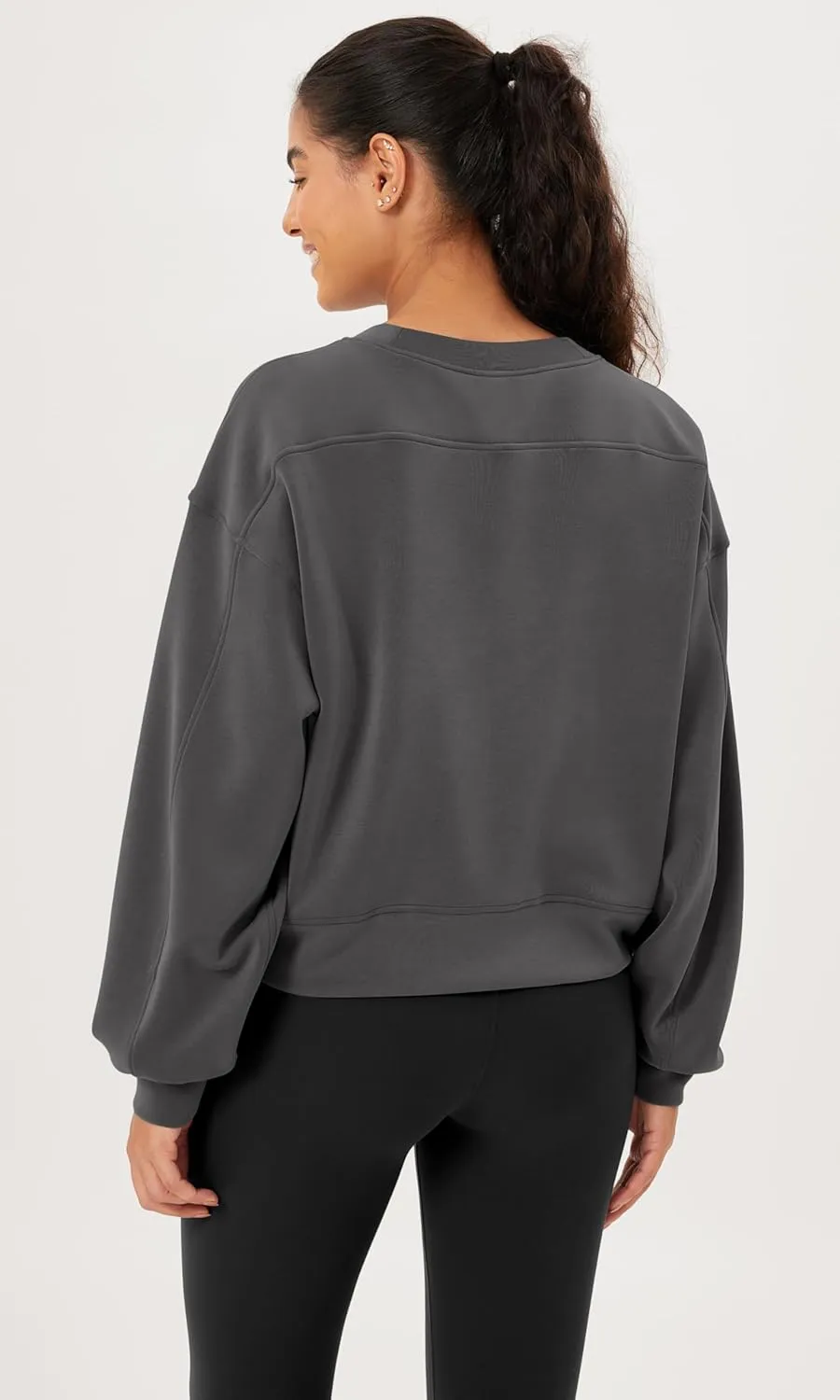 ODODOS Modal Soft Long Sleeve Cropped Sweatshirts for Women Oversized Crew Neck Pullover Crop Top