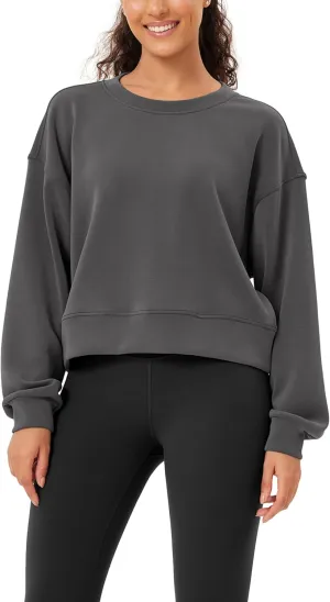 ODODOS Modal Soft Long Sleeve Cropped Sweatshirts for Women Oversized Crew Neck Pullover Crop Top