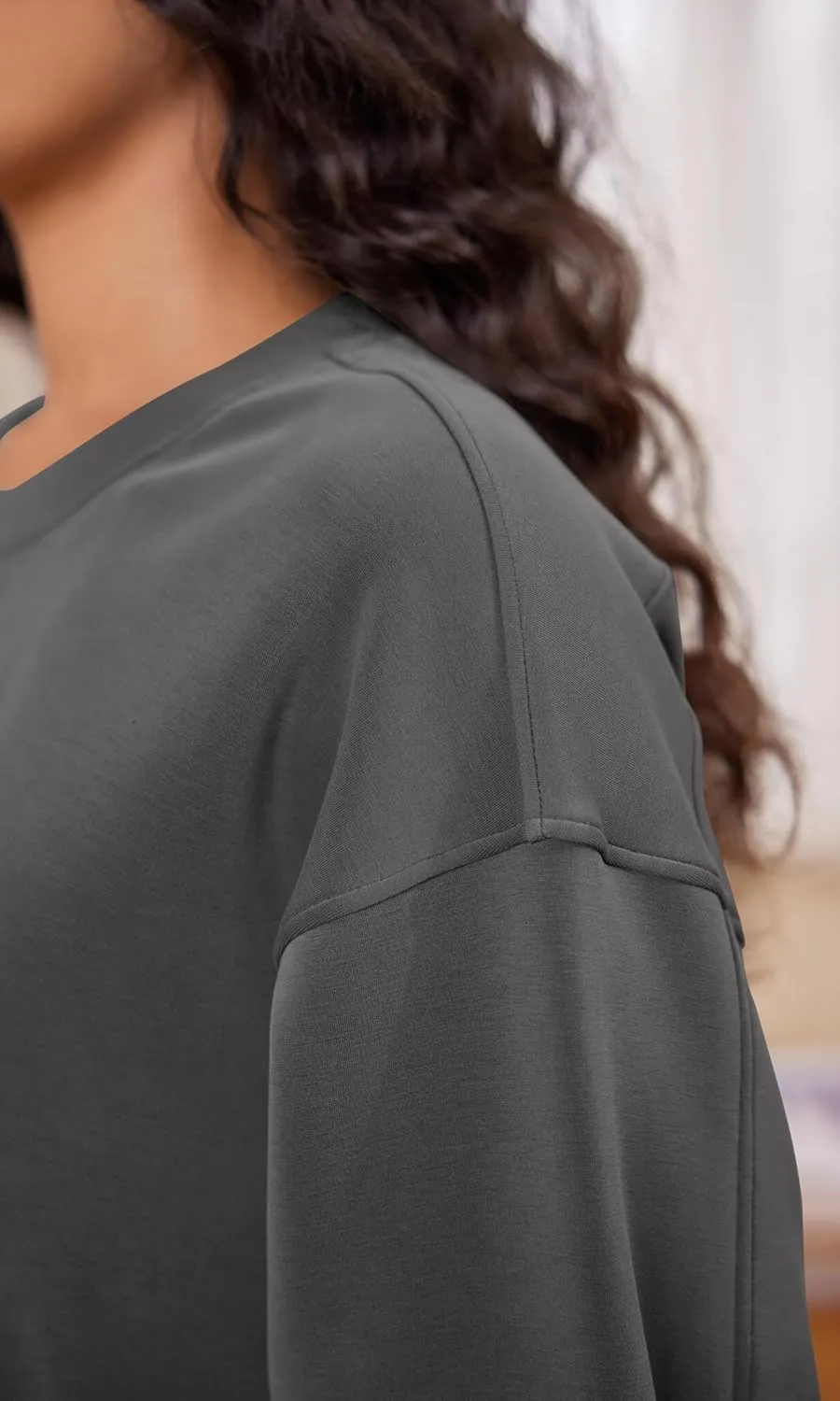 ODODOS Modal Soft Long Sleeve Cropped Sweatshirts for Women Oversized Crew Neck Pullover Crop Top