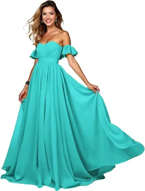 Off The Shoulder Prom Dress Pleated Chiffon Sweetheart Corset Formal Dresses Long Ball Gown