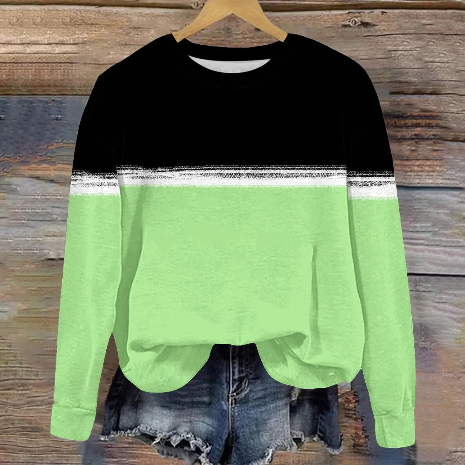 Oversized Crewneck Sweatshirts For Girls Boys Long Sleeve Color Block Pullover Tops Fleece Preppy Clothes 1-12 Years