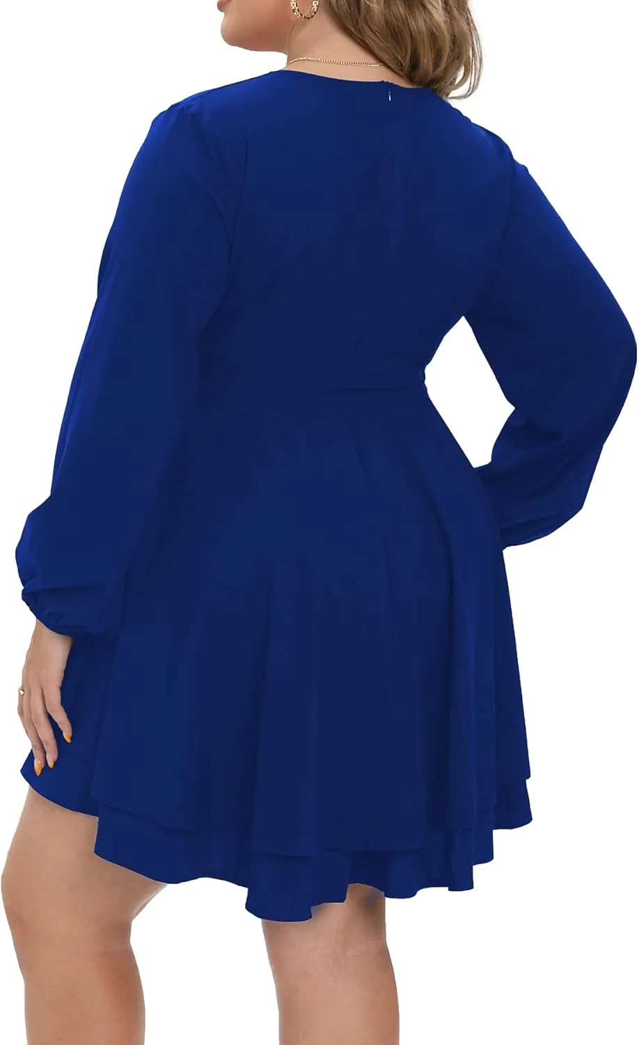 Plus Size Dress Women Sexy Casual Long Sleeve Ruffle Swing Wrap Mini Dresses