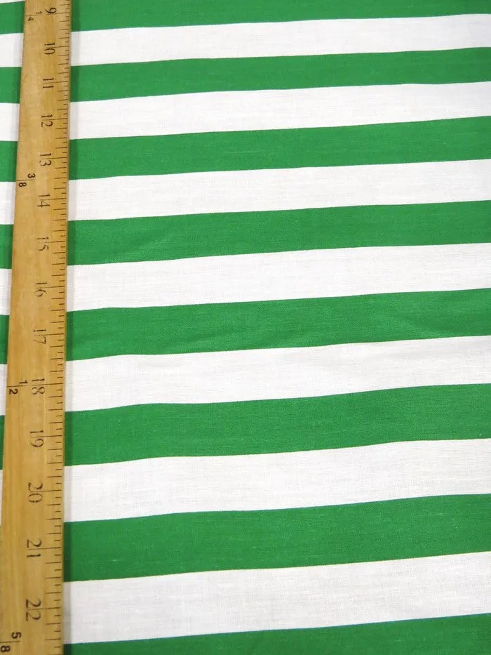 Poly Cotton 1 Inch Stripe Fabric / Kelly Green/White / Sold By The Yard