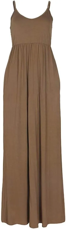 PRIMODA Women's Summer Casual Sleeveless V Neck Adjustable Spaghetti Strap Maxi Long Dress