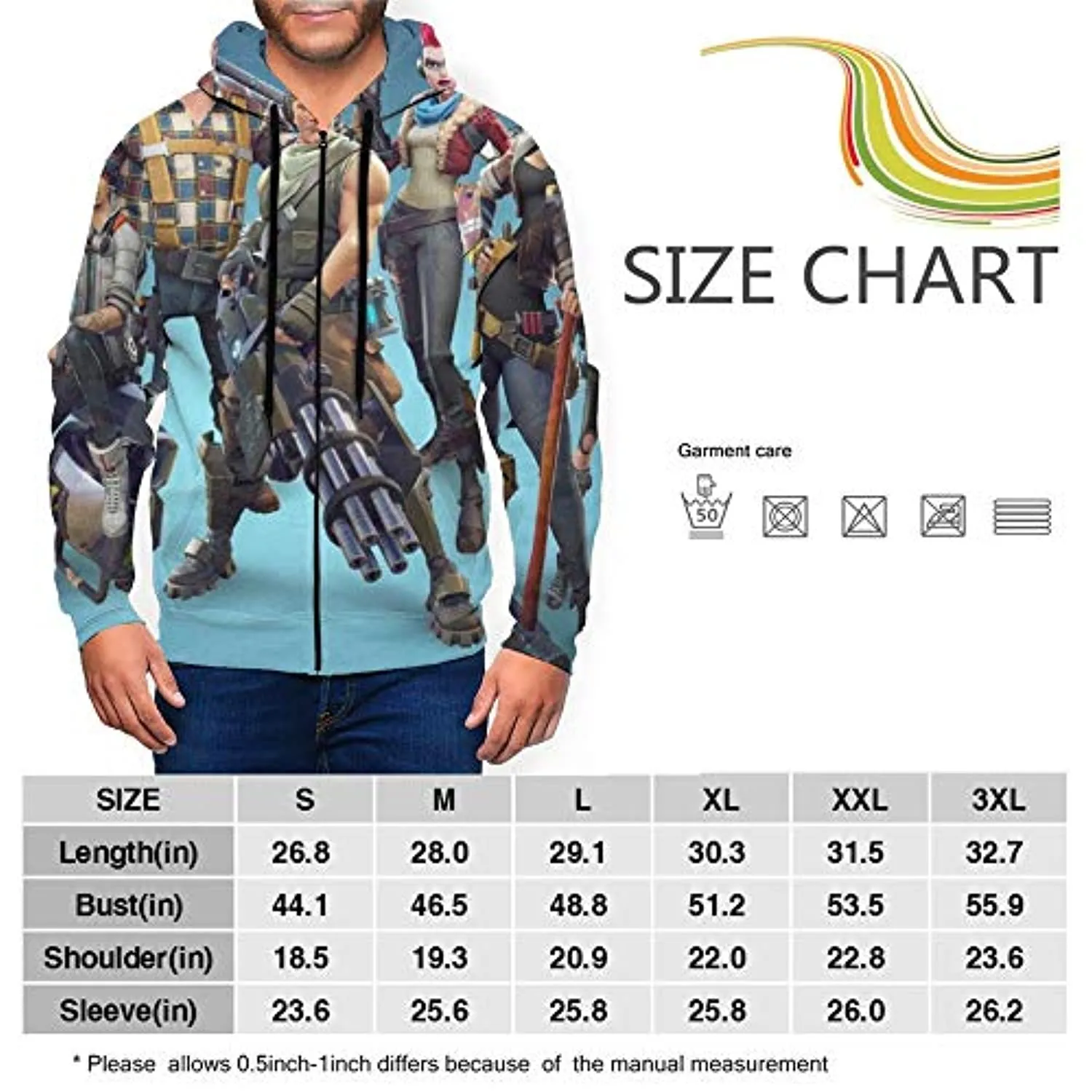 PUBG Hoodies - 3D Print Game Characters Blue Zipper Jacket with Pockets