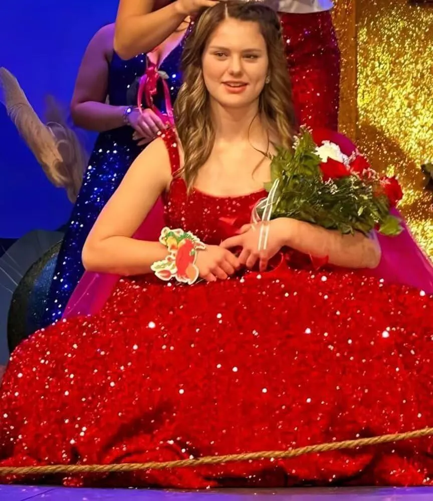 Raseal A Line Square Neck Sequins Prom Dress Sparkly Spaghetti Straps Long Ball Gowns with Pockets RS025