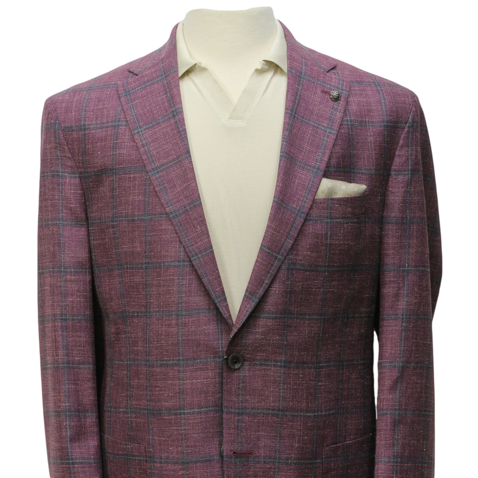 Raspberry Windowpane Loro Piana Wool/Silk/Linen Hampton Contemporary Fit Blazer - Jack Victor