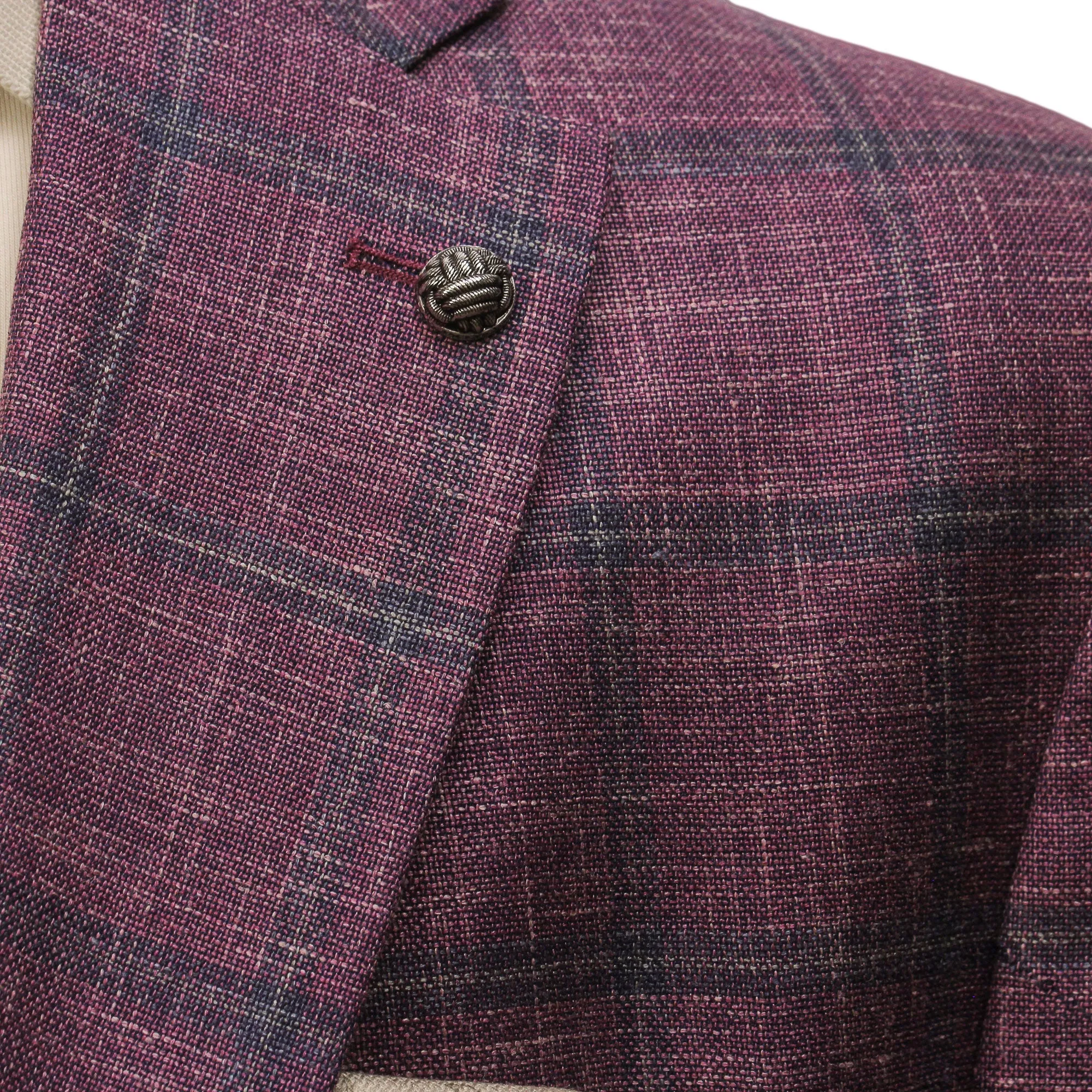 Raspberry Windowpane Loro Piana Wool/Silk/Linen Hampton Contemporary Fit Blazer - Jack Victor