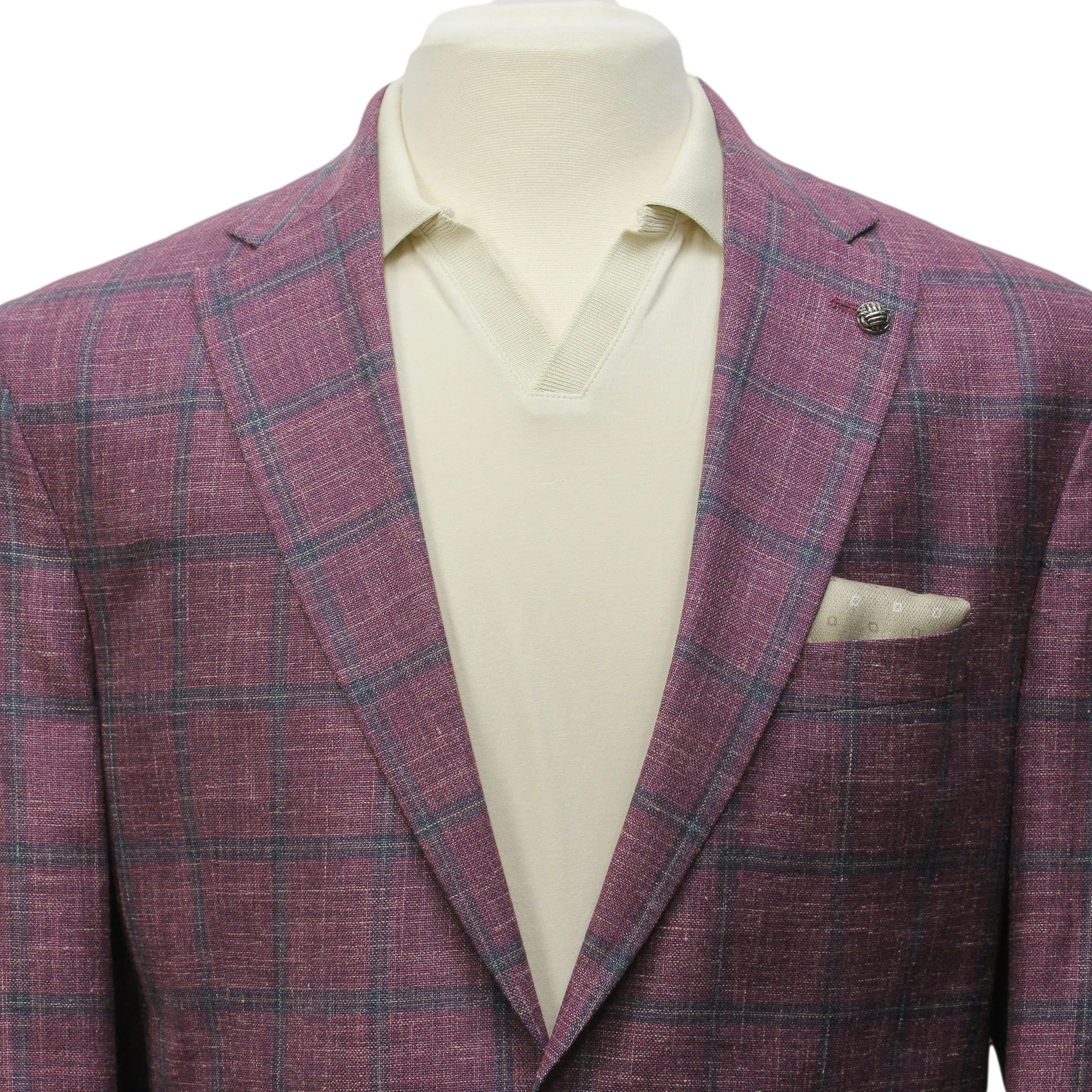 Raspberry Windowpane Loro Piana Wool/Silk/Linen Hampton Contemporary Fit Blazer - Jack Victor