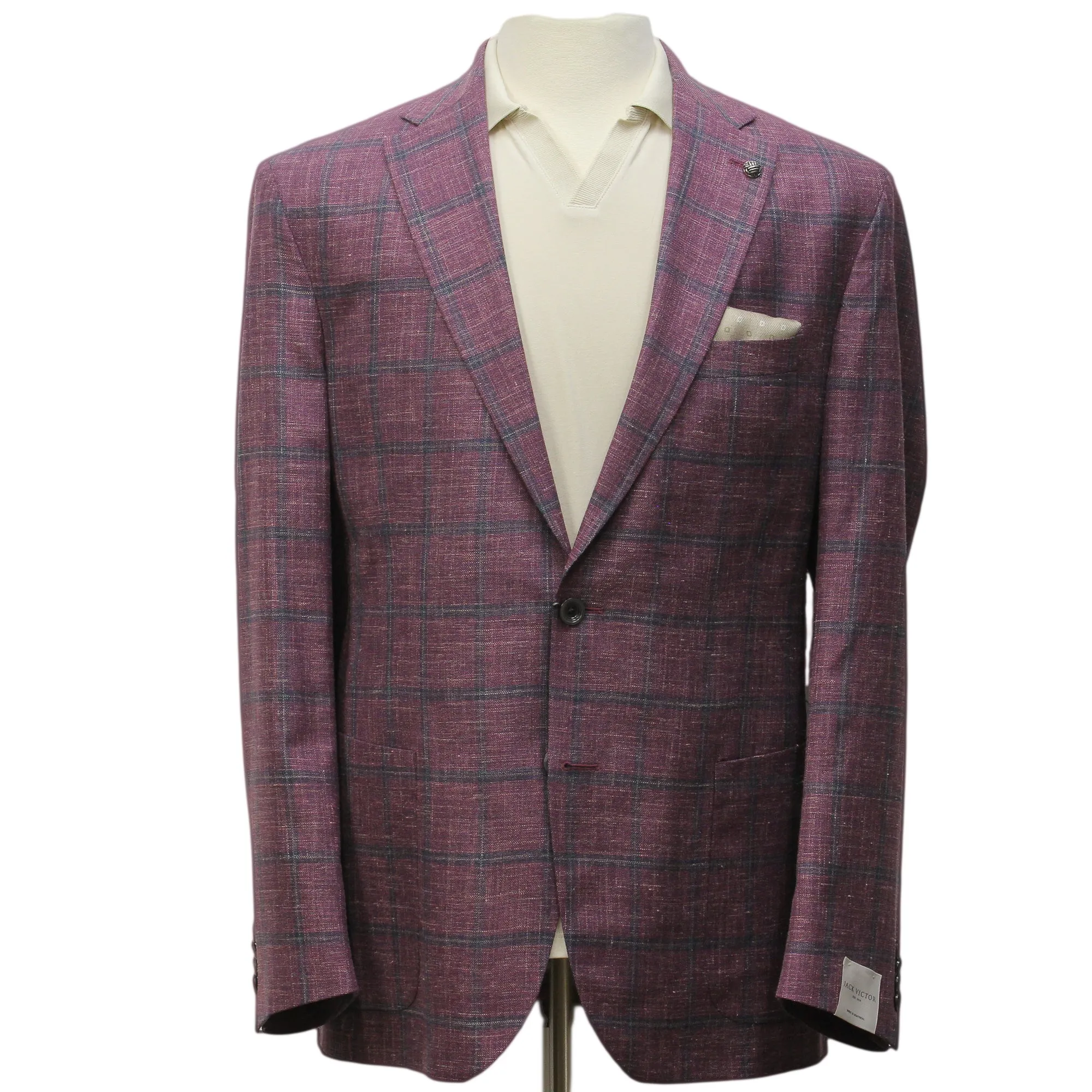 Raspberry Windowpane Loro Piana Wool/Silk/Linen Hampton Contemporary Fit Blazer - Jack Victor